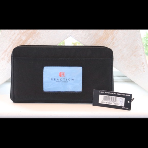 KENNETH COLE REACTION BLACK ZIPPERED WALLET IS NWT - Picture 3 of 5